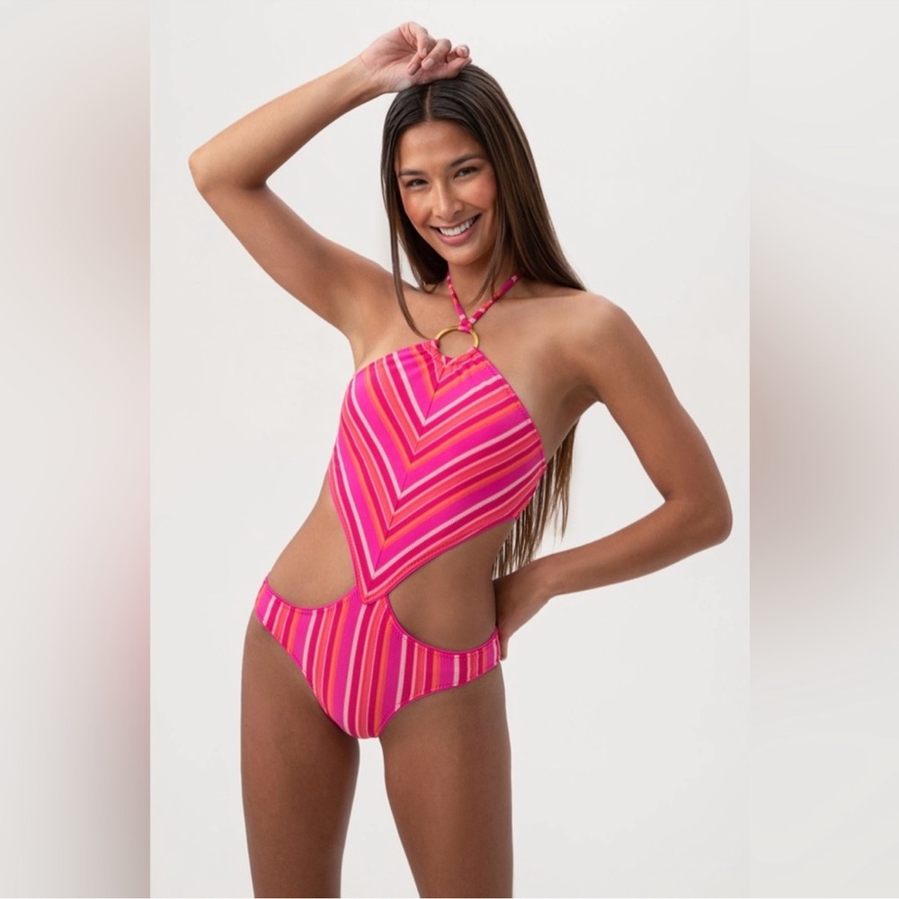 Trina Turk Pink Chevron One Piece Swimsuit